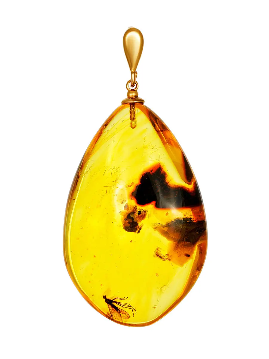 картинка Подвеска из натурального золотистого янтаря с инклюзом комарика в онлайн магазине