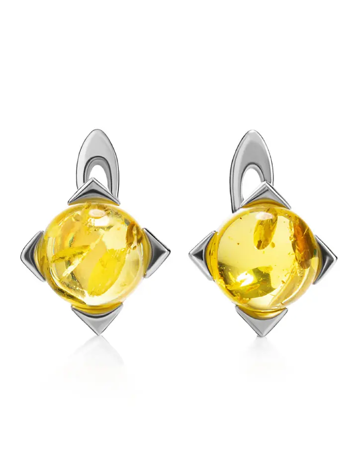 картинка Изящные серебряные серьги с янтарем лимонного цвета «Рондо» в онлайн магазине