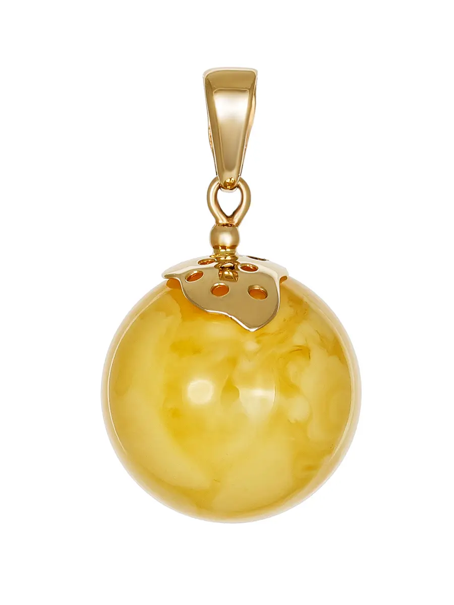 картинка Подвеска-шар из натурального балтийского янтаря в золоте «Париж» в онлайн магазине