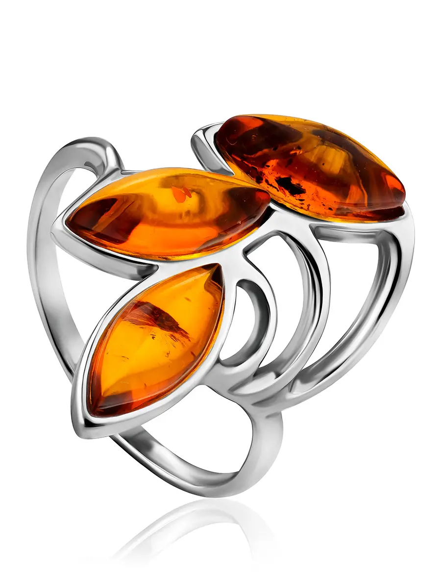 картинка Нежное кольцо из натурального балтийского янтаря «Папоротник» в онлайн магазине