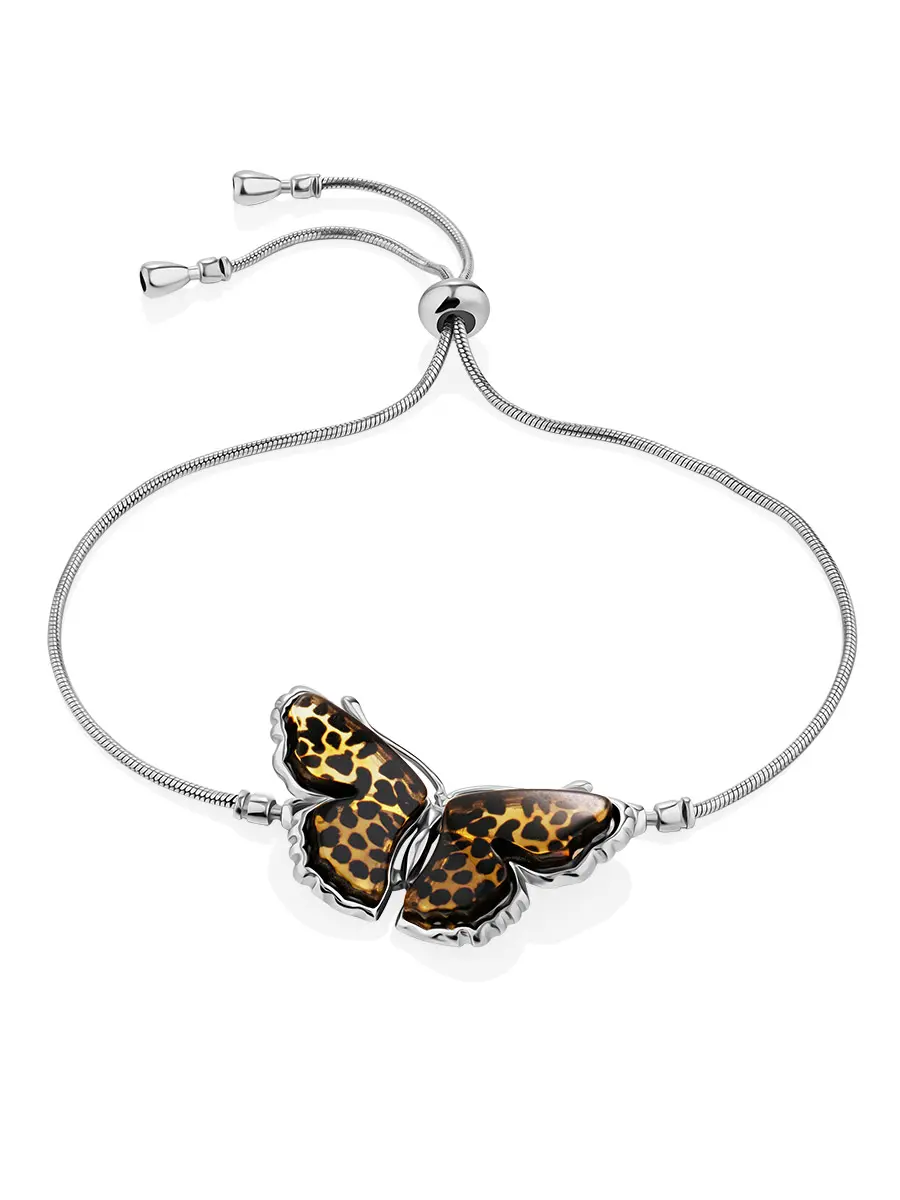 картинка Лёгкий нежный браслет «Апрель» из серебра и натурального янтаря в онлайн магазине