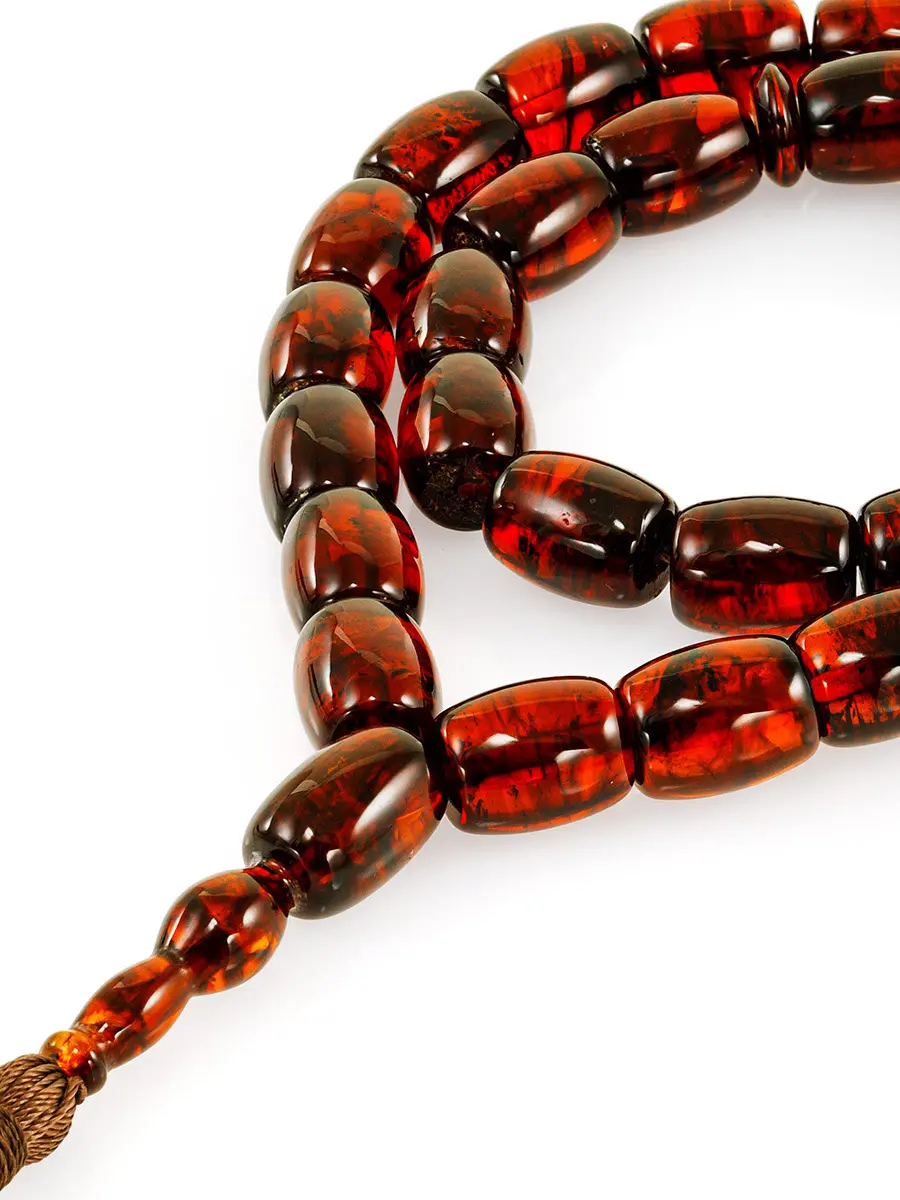 картинка Яркие чётки-бочонки из формованного вишнёвого янтаря в онлайн магазине