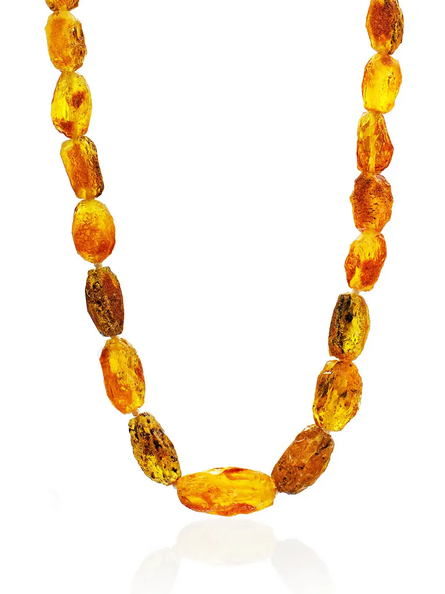 картинка Бусы с лечебным эффектом из натурального нешлифованного янтаря «Оливка золотисто-коньячная» в онлайн магазине
