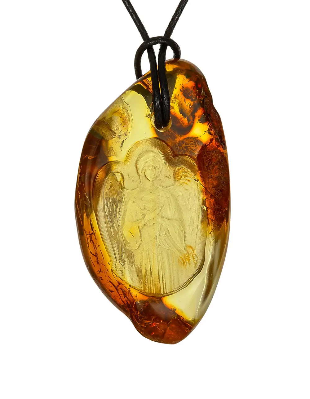 картинка Кулон из натурального балтийского янтаря с резьбой «Ангел-Хранитель» в онлайн магазине