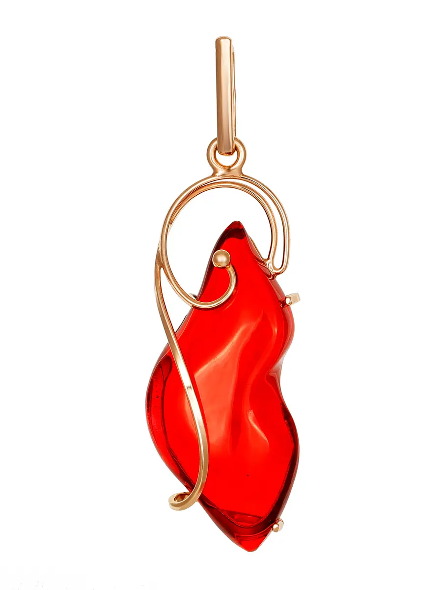 картинка Эффектная подвеска из позолоченного серебра и янтаря красного цвета «Риальто» в онлайн магазине