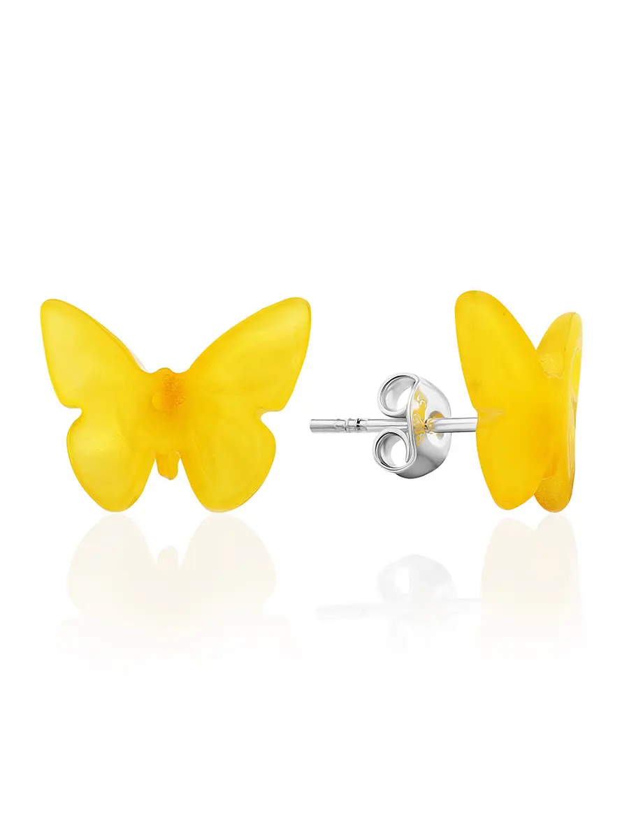 картинка Серьги-гвоздики «Бабочки» с натуральным балтийским медовым янтарём в онлайн магазине
