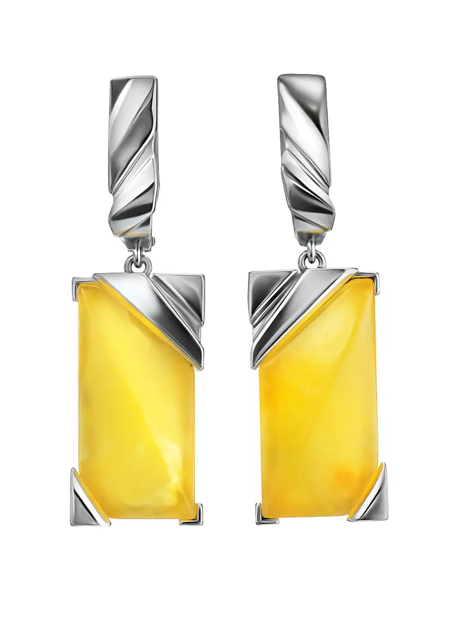картинка Оригинальные серьги из серебра и ярко-медового янтаря «Генезис» в онлайн магазине