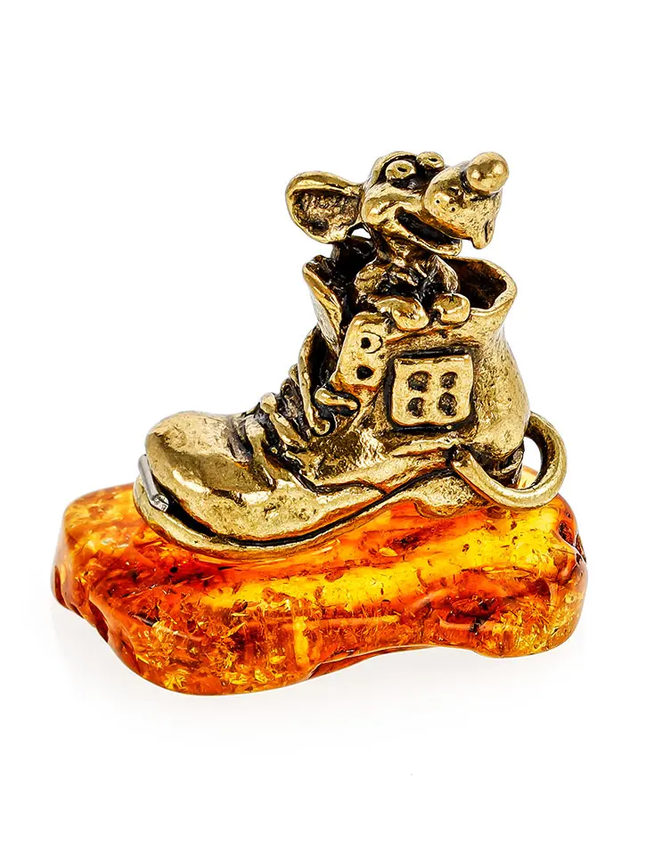 картинка Фигурка из латуни «Весёлый мышонок» с натуральным янтарём в онлайн магазине