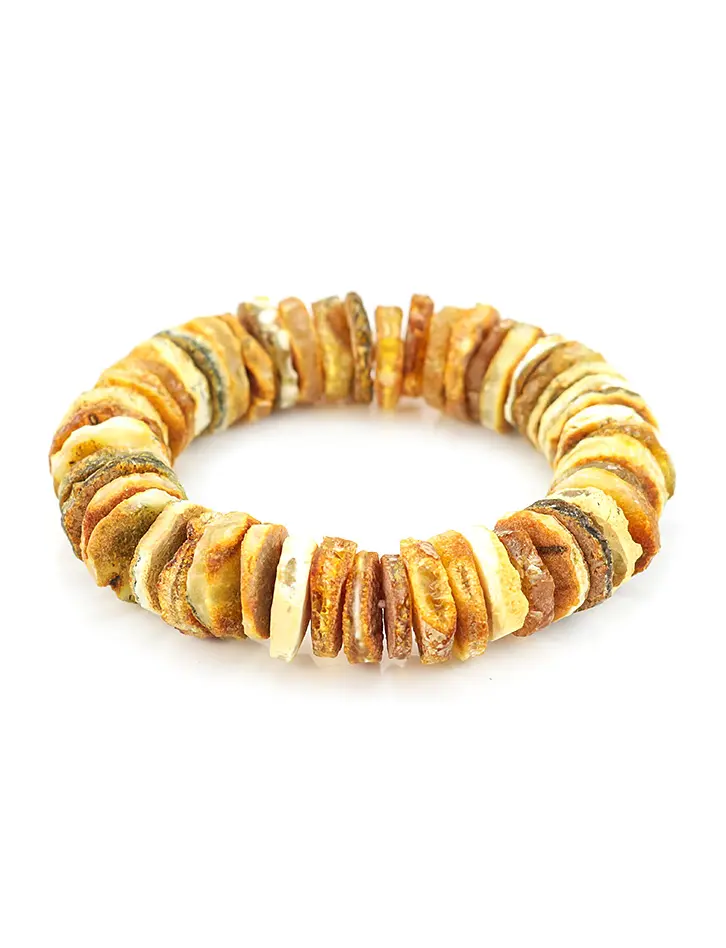 картинка Лечебный браслет из янтаря «Шайбы тонкие пестрые кусаные» в онлайн магазине