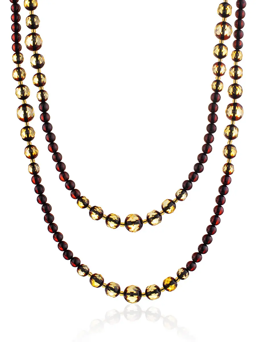 картинка Янтарные бусы из шаров разного размера с алмазной огранкой «Карамель» в онлайн магазине