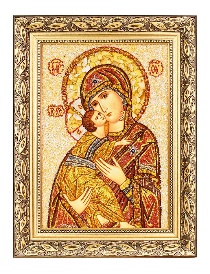 картинка Икона из натурального балтийского янтаря «Владимирская Богоматерь» в онлайн магазине