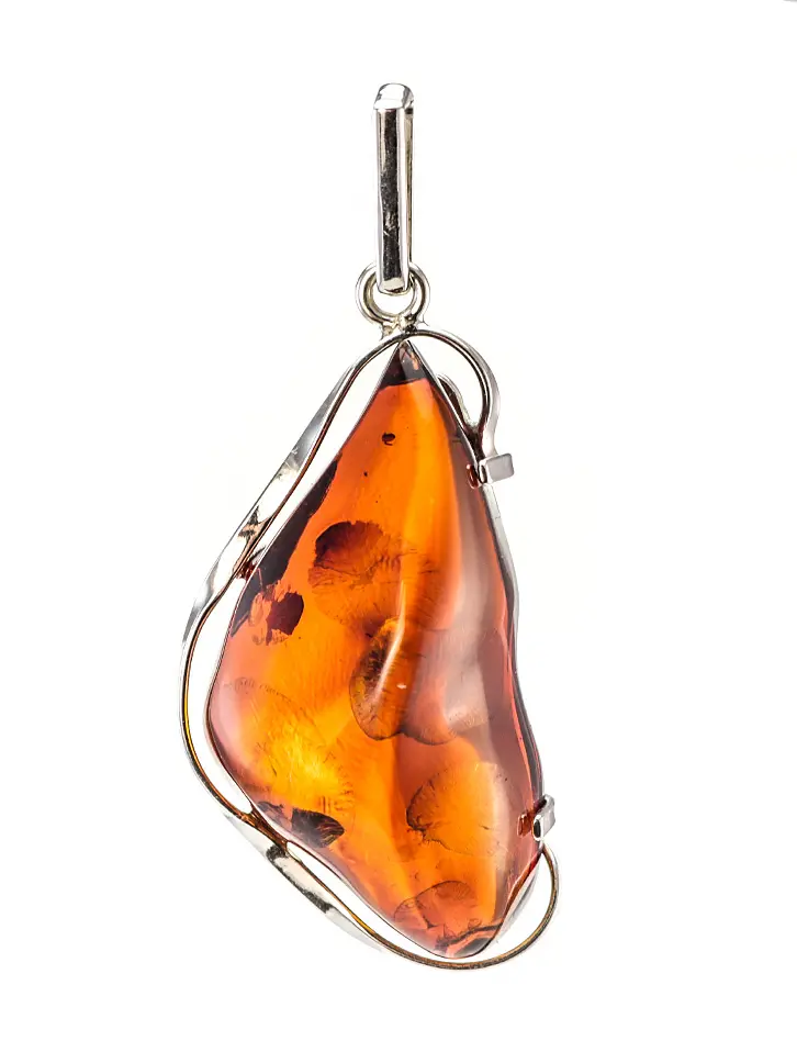 картинка Красивая серебряная подвеска из сверкающего вишнёвого янтаря «Лагуна» в онлайн магазине