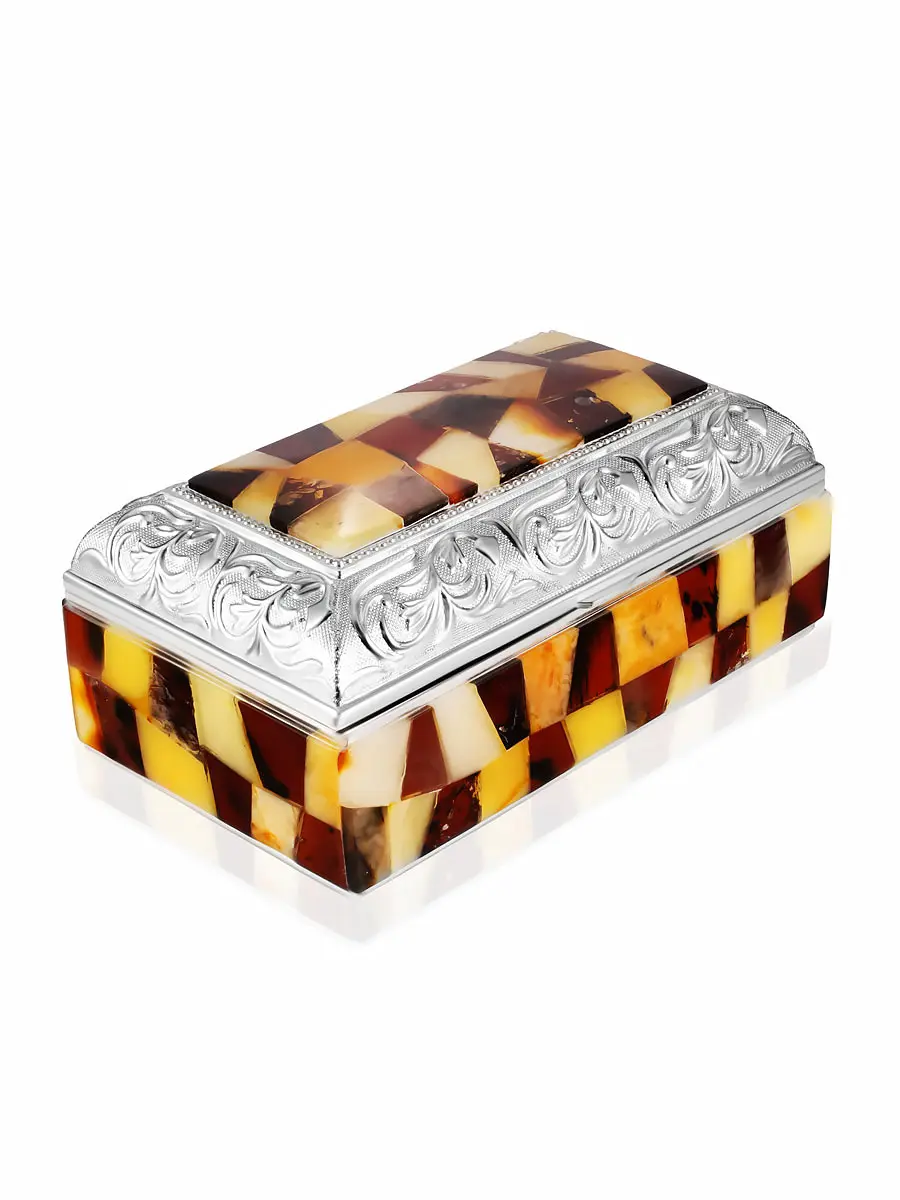картинка Шкатулка с янтарной мозаикой из натурального балтийского янтаря в онлайн магазине