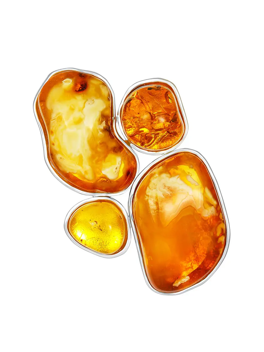 картинка Эффектная крупная брошь с красивым текстурным янтарём Bella Terra в онлайн магазине