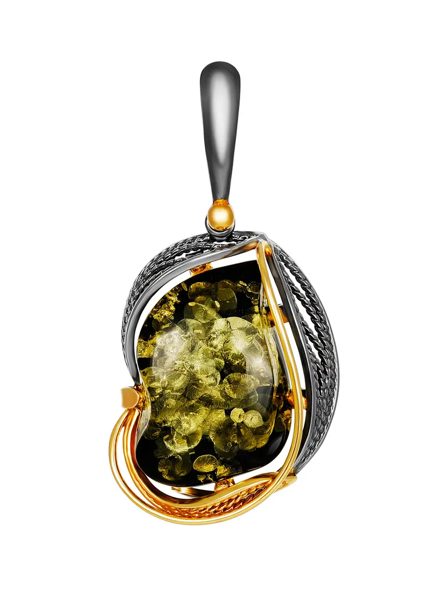 картинка Изысканная подвеска из серебра и натурального зелёного янтаря «Филигрань» в онлайн магазине