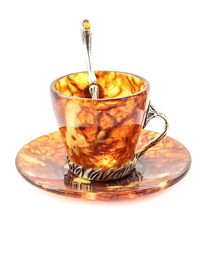 картинка Кофейный набор из натурального янтаря и серебра 875° «Лето» 1 перс. в онлайн магазине