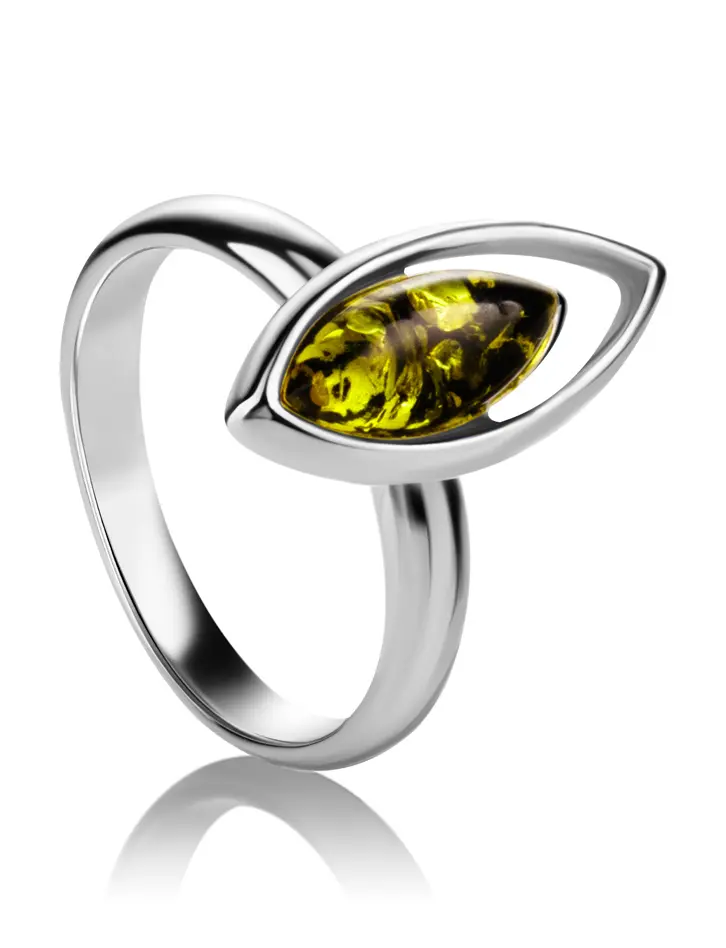 картинка Лёгкое изящное кольцо из зелёного янтаря «Акация» в онлайн магазине