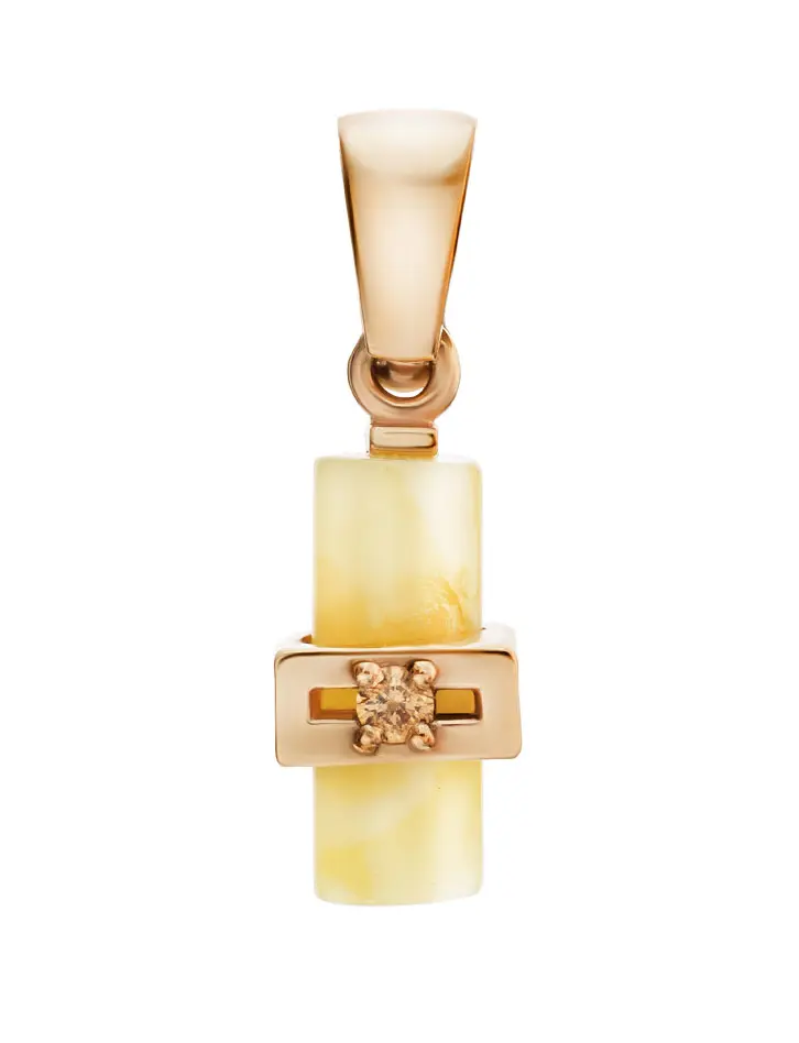 картинка Золотой кулон с натуральным молочно-медовым янтарём и фианитом «Скандинавия» в онлайн магазине