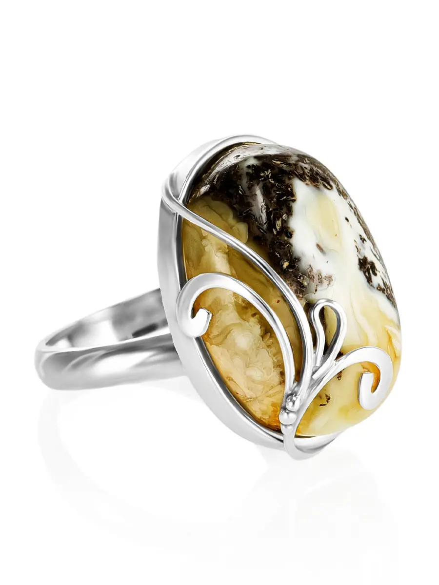 картинка Крупное кольцо из натурального текстурного янтаря «Риальто» в онлайн магазине