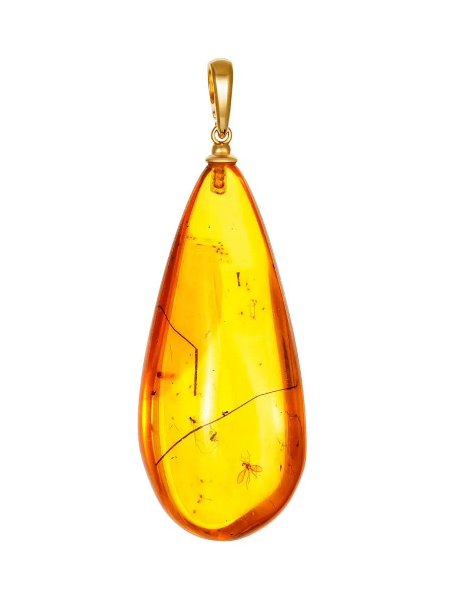 картинка Подвеска-капля из натурального лимонного янтаря с инклюзом насекомого в онлайн магазине