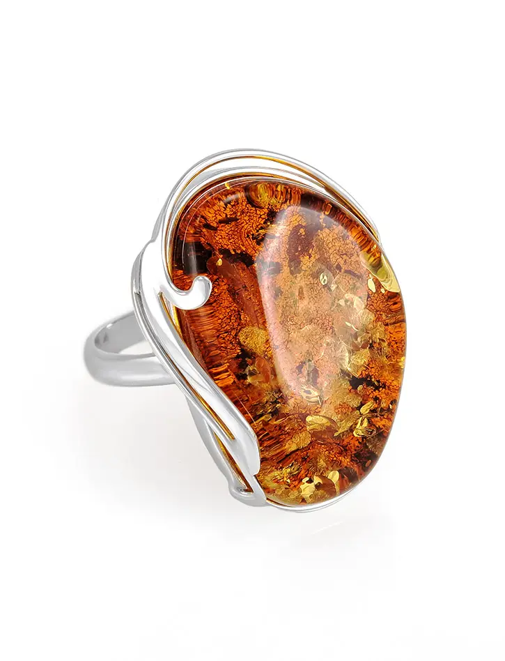 картинка Крупное кольцо с искрящимся янтарём чайного оттенка «Риальто» в онлайн магазине