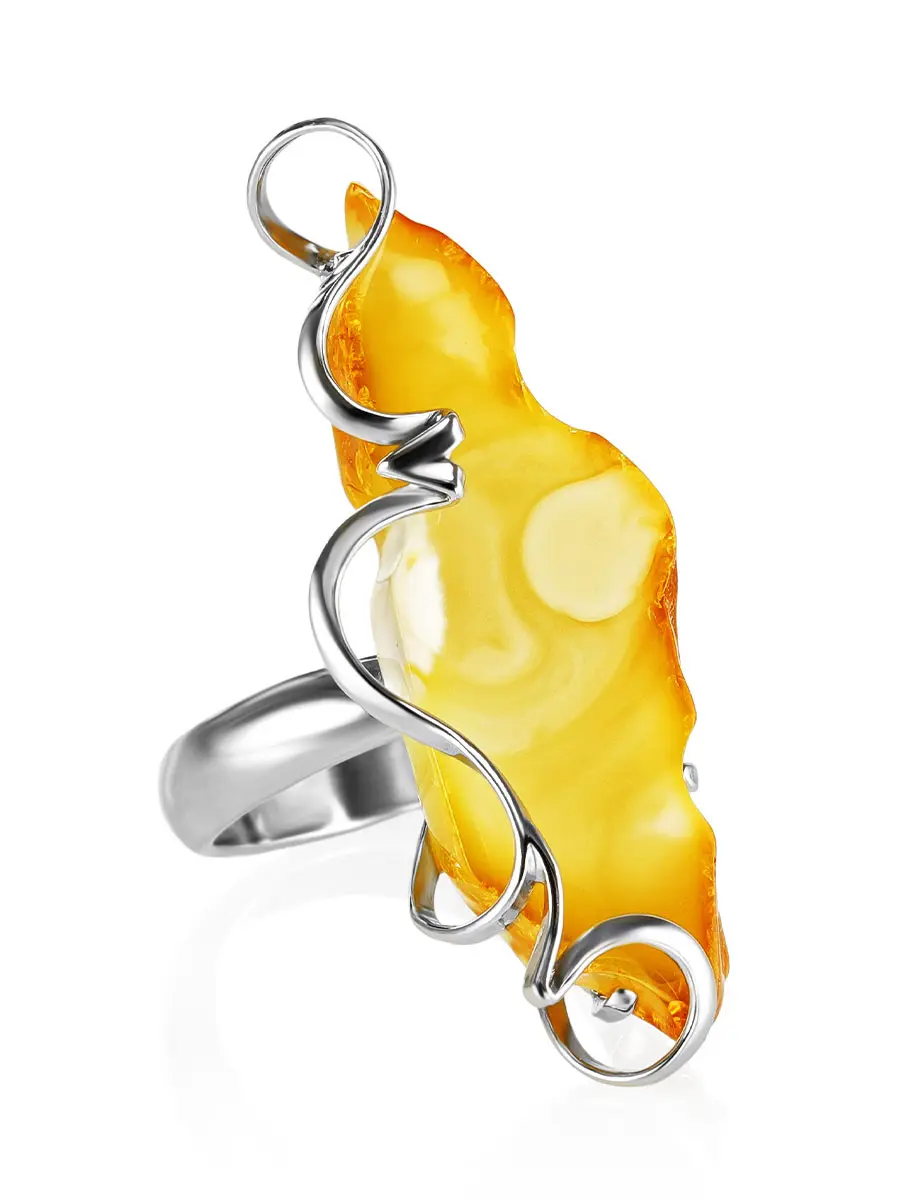 картинка Серебряное кольцо «Риальто» с удлинённым янтарем медового цвета в онлайн магазине