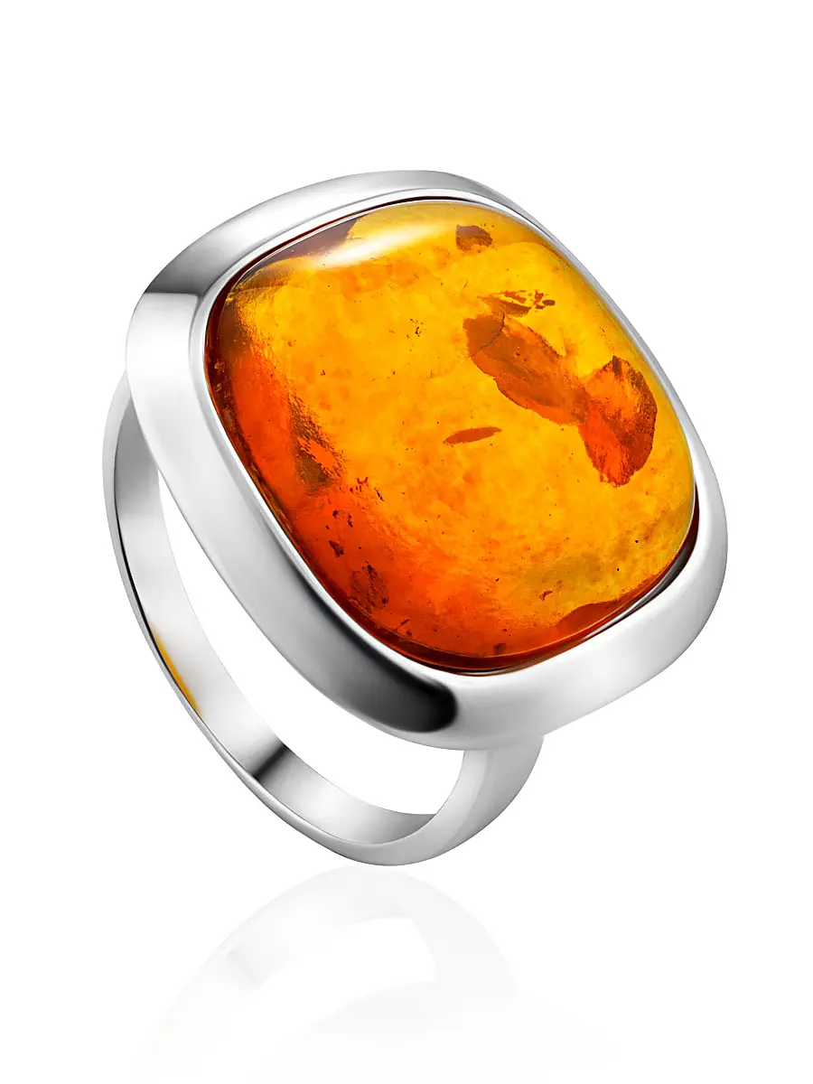 картинка Стильное серебряное кольцо с коньячным янтарём «Копенгаген» в онлайн магазине