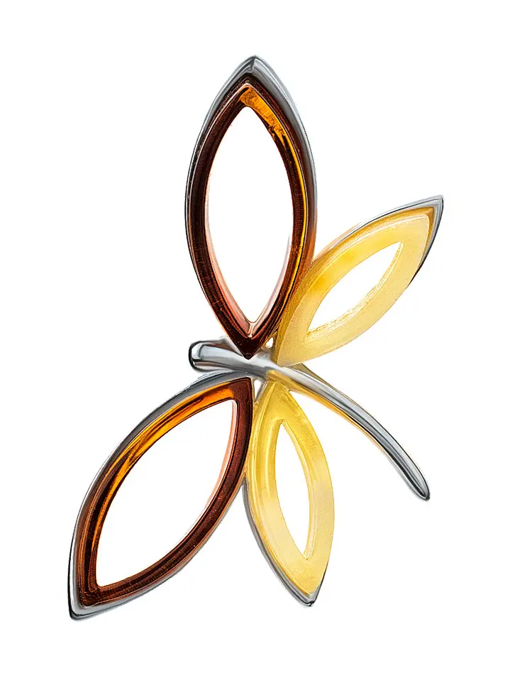 картинка Подвеска в виде стрекозы из серебра и натурального янтаря двух цветов «Апрель» в онлайн магазине