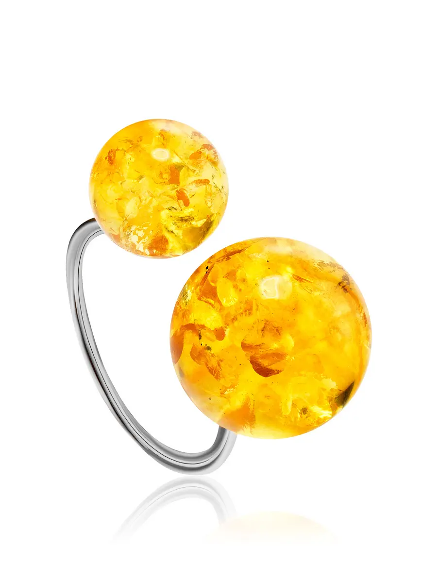 картинка Красивое искрящееся кольцо, украшенное лимонным янтарём «Поцелуй в Париже» в онлайн магазине