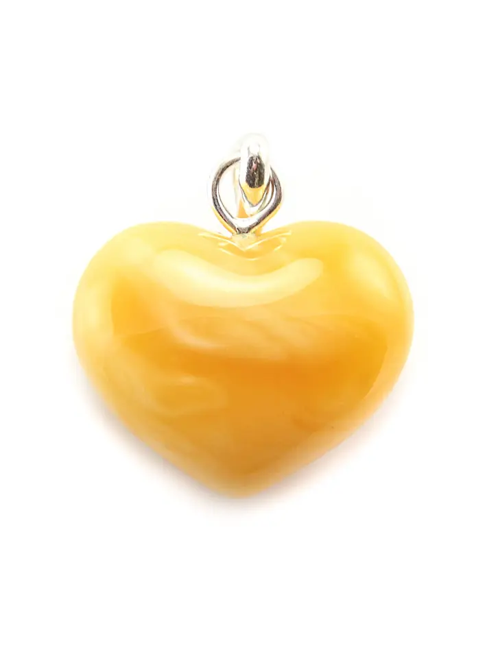 картинка Кулон-сердце из натурального живописного янтаря медового цвета в онлайн магазине