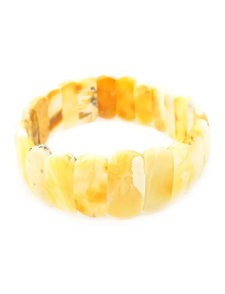 картинка Роскошный браслет из балтийского янтаря молочно-медового цвета с уникальной пейзажной текстурой в онлайн магазине