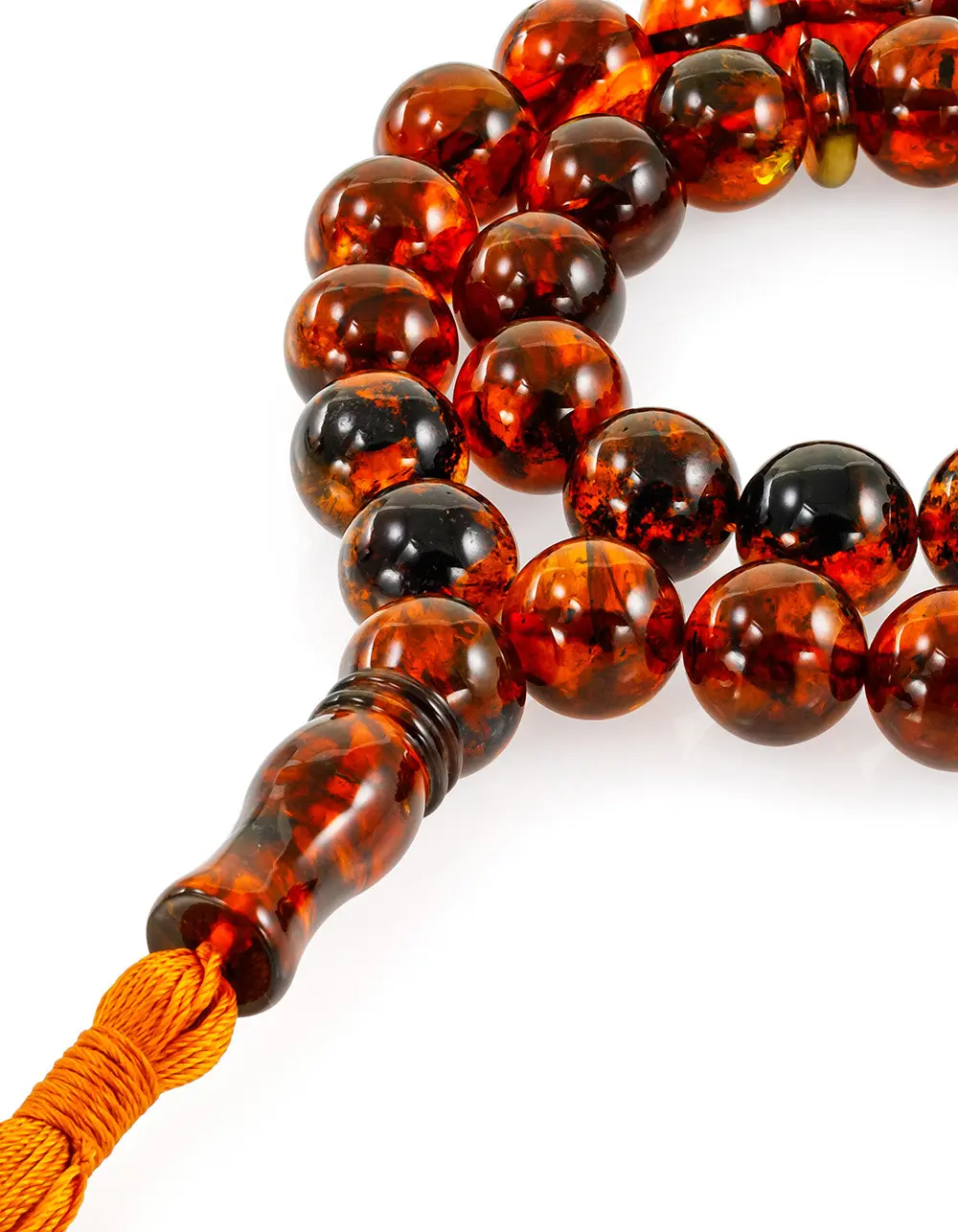 картинка Чётки мусульманские на 33 бусины из натурального формованного янтаря коньячного цвета в онлайн магазине