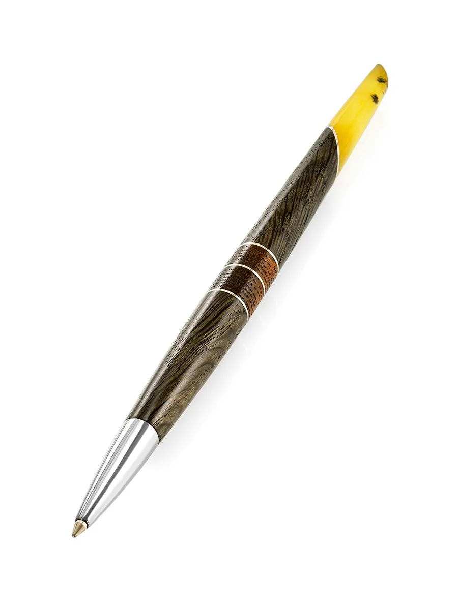 картинка Эксклюзивная ручка из дерева и натурального янтаря медового цвета «Олливандер» в онлайн магазине
