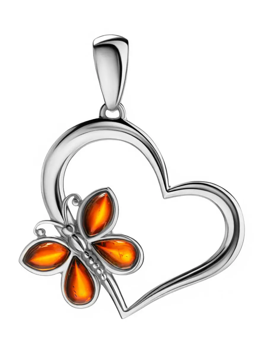 картинка Красивая подвеска-сердце с коньячным янтарём «Апрель» в онлайн магазине