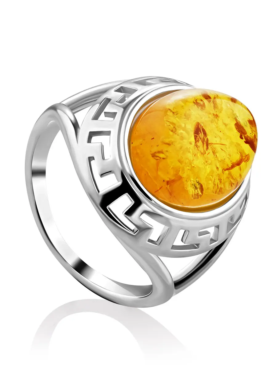 картинка Элегантное кольцо в классическом дизайне с янтарём лимонного цвета «Эллада» в онлайн магазине