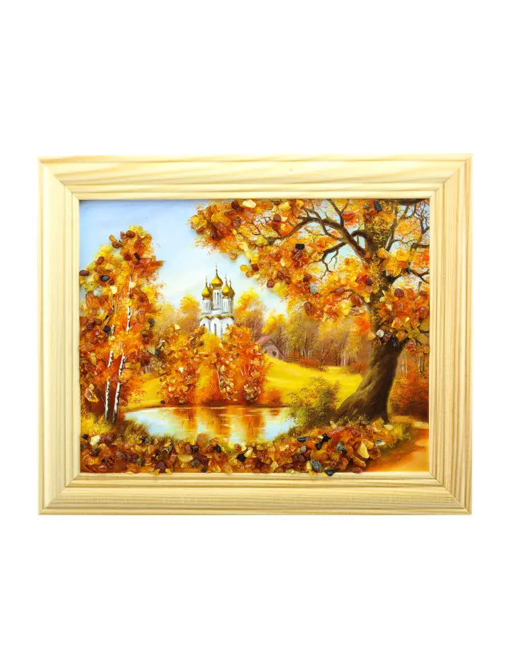 картинка «Монастырская осень». Небольшая картинка горизонтального формата, украшенная янтарем в онлайн магазине