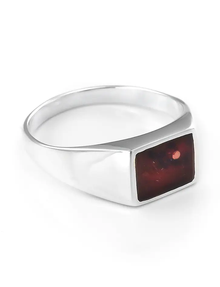 картинка Перстень-унисекс из серебра и натурального балтийского вишнёвого янтаря London в онлайн магазине