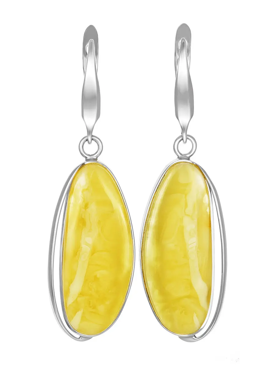 картинка Геометрические серьги из натурального янтаря медового цвета «Лагуна» в онлайн магазине