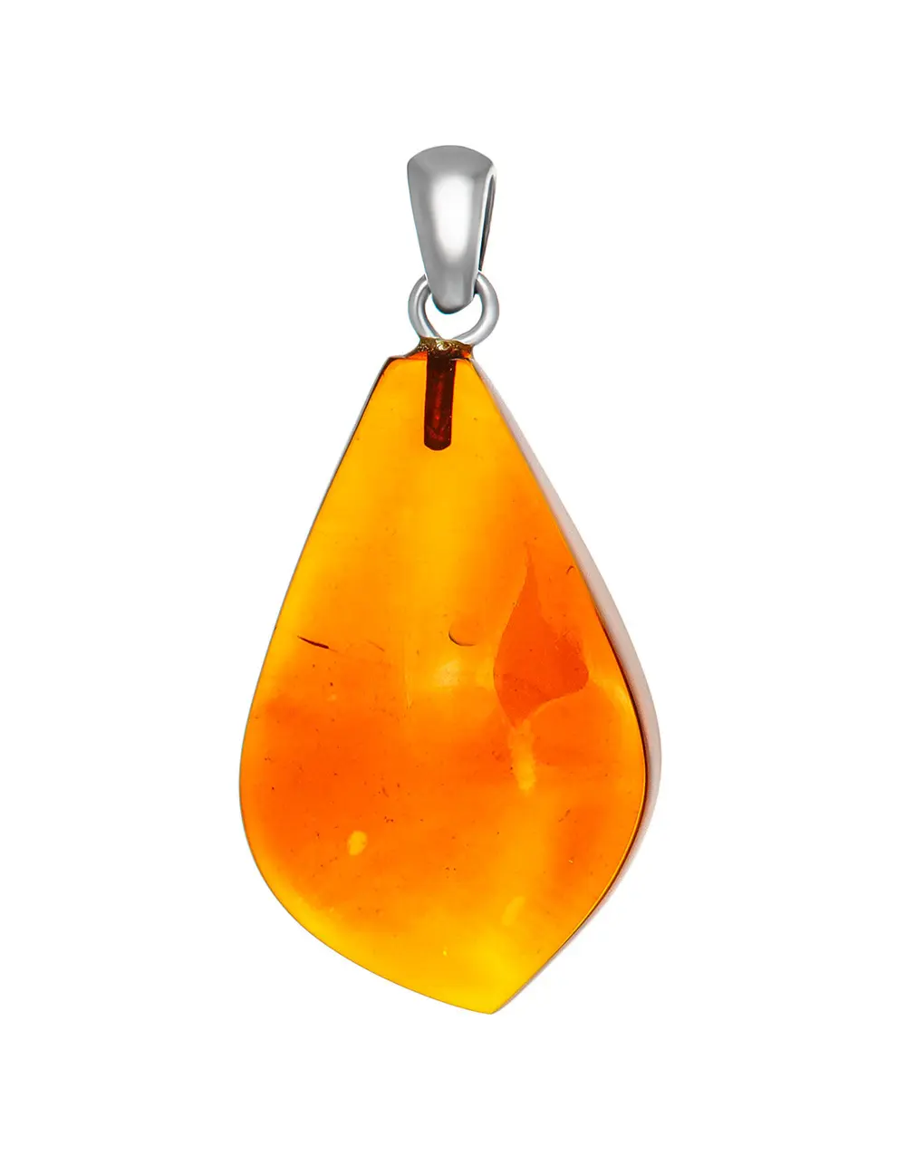 картинка Подвеска в форме листочка из янтаря ярко-коньячного цвета в онлайн магазине