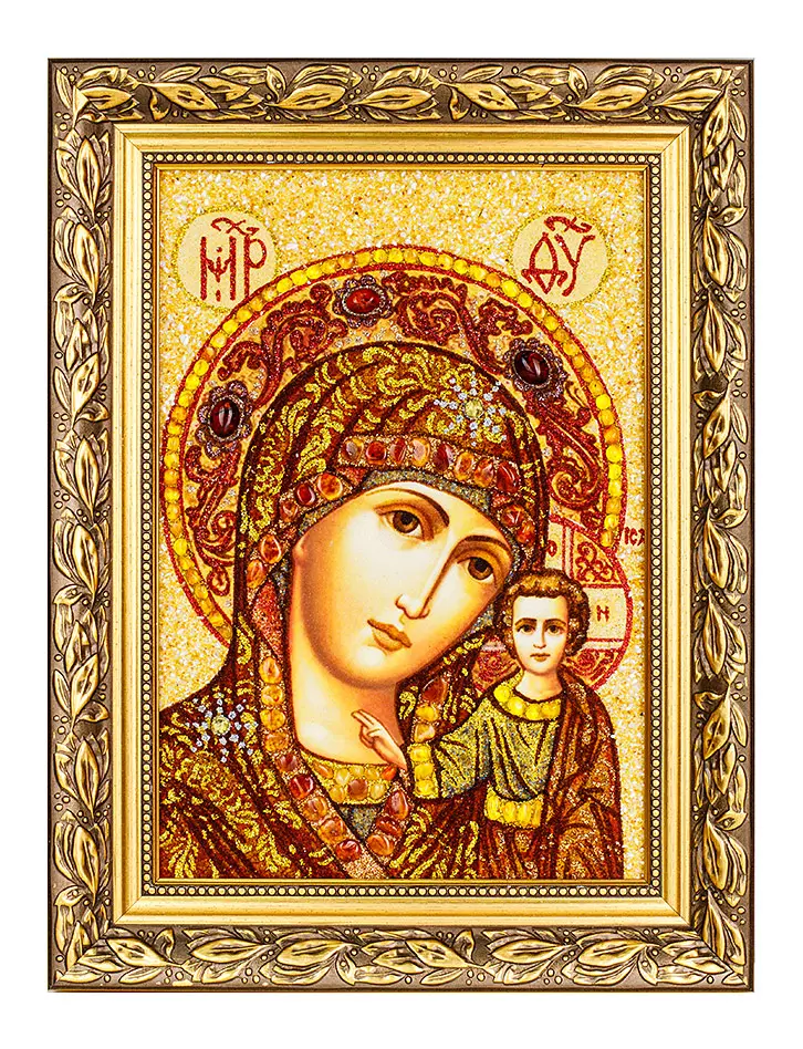 картинка Икона Божией Матери из натурального янтаря «Казанская» в онлайн магазине