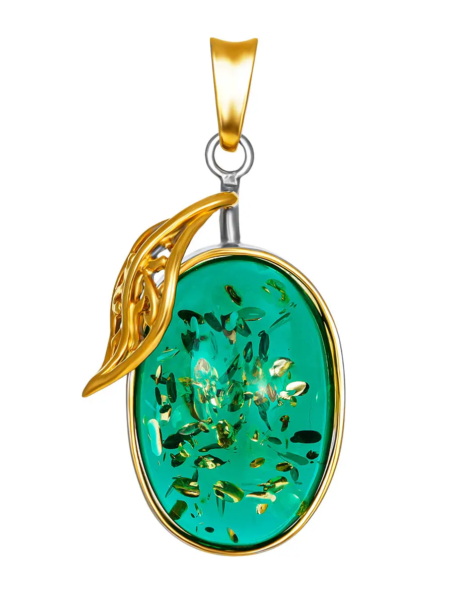 картинка Изысканный кулон «Версаль» из натурального цельного янтаря изумрудного цвета в онлайн магазине