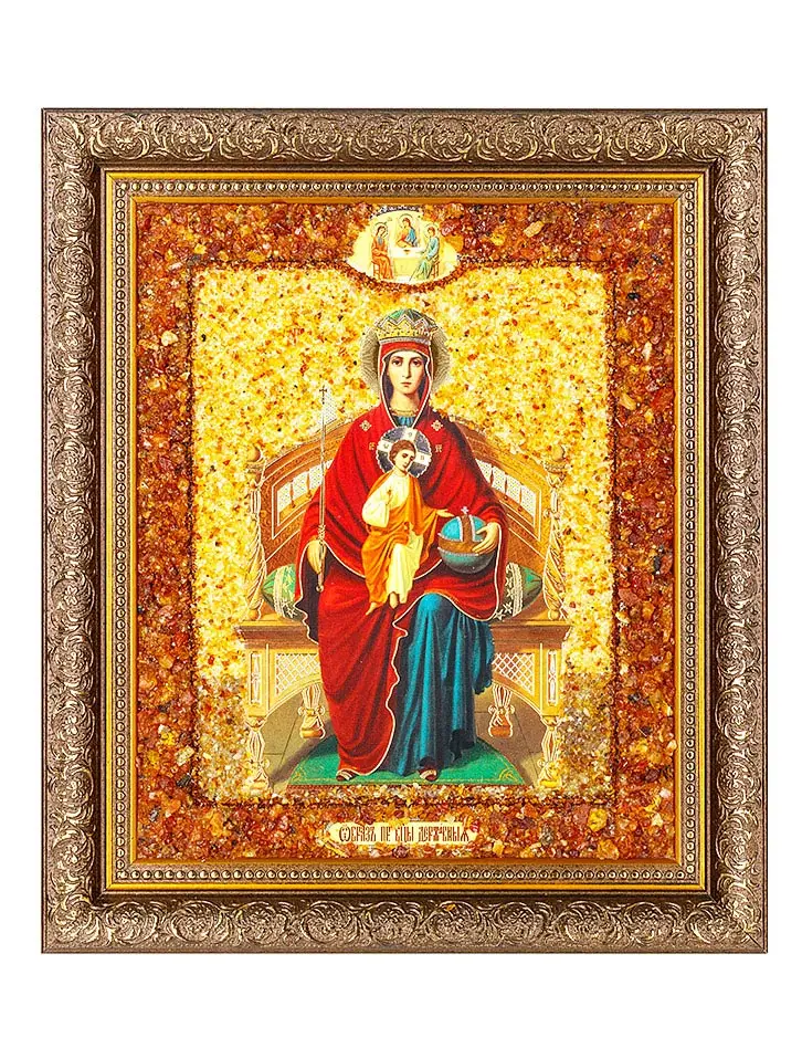 картинка Богоматерь «Державная». Икона, украшенная натуральным балтийским янтарём в онлайн магазине