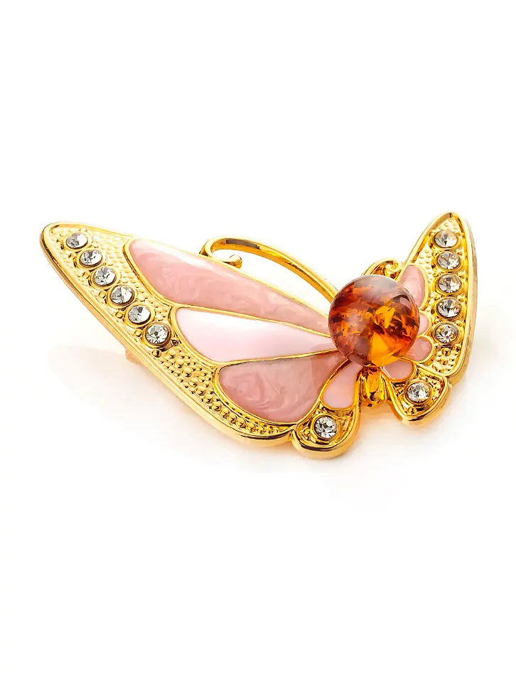 картинка Замечательная брошь в виде бабочки, покрытая эмалью с янтарём и кристаллами Beoluna в онлайн магазине