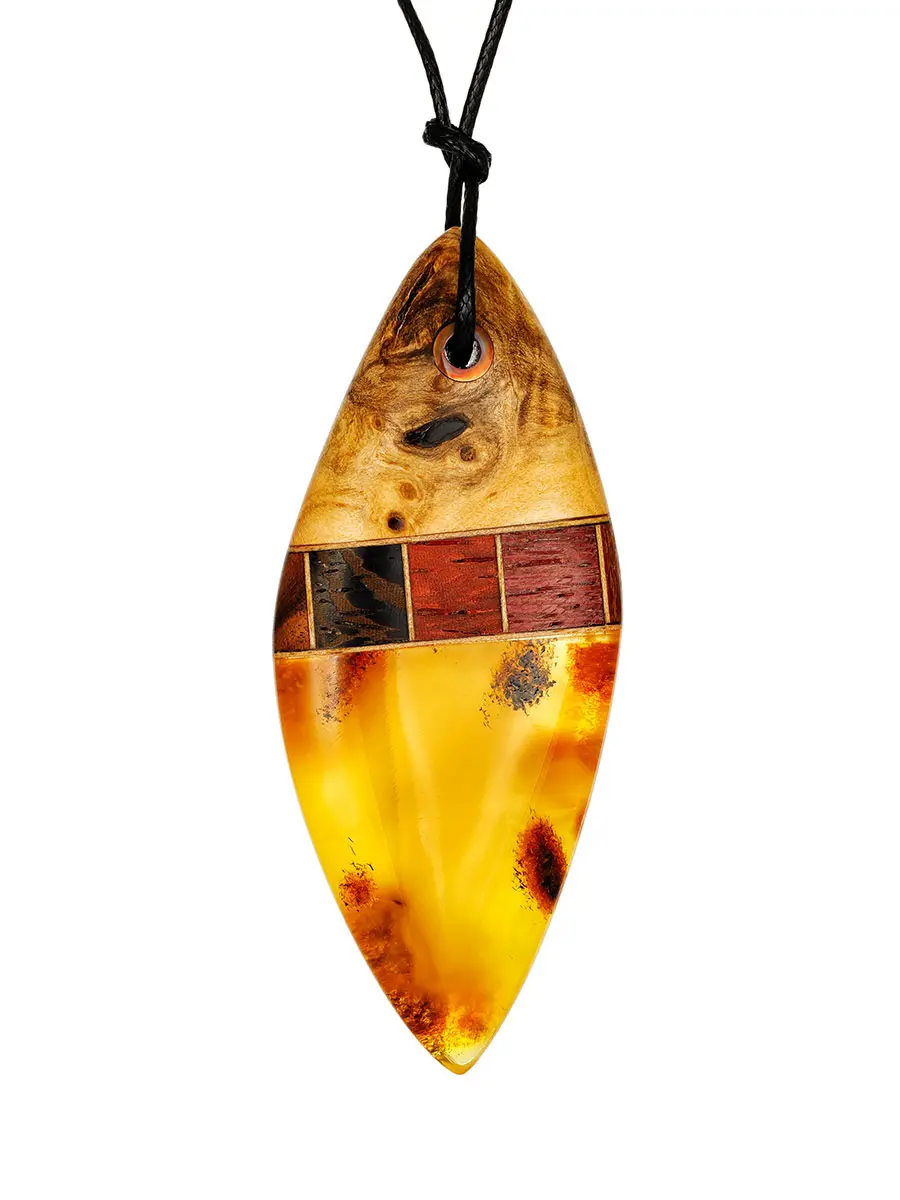 картинка Оригинальная подвеска в форме рыбки из натурального янтаря и дерева «Индонезия» в онлайн магазине