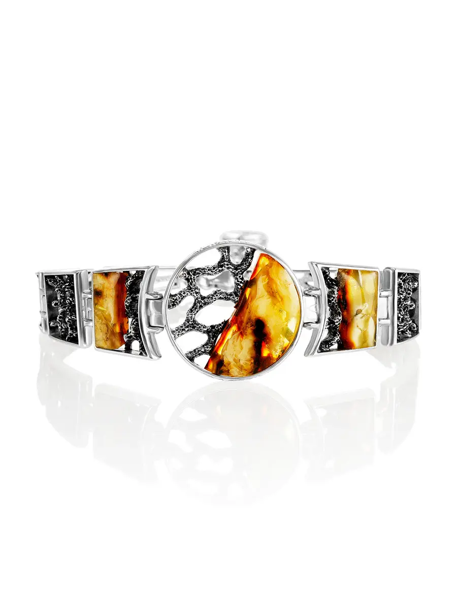 картинка Изысканный браслет «Модерн» с цельными кусочками пейзажного янтаря в онлайн магазине