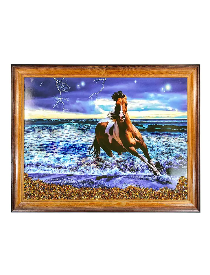 картинка Горизонтальное панно с натуральным янтарем «Конь на берегу» в онлайн магазине