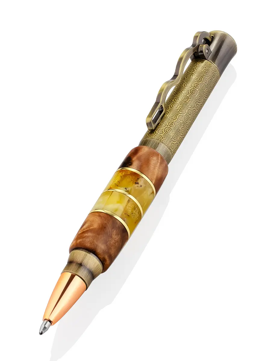 картинка Ручка из дерева и натурального янтаря с необычным механизмом «Винчестер» в онлайн магазине