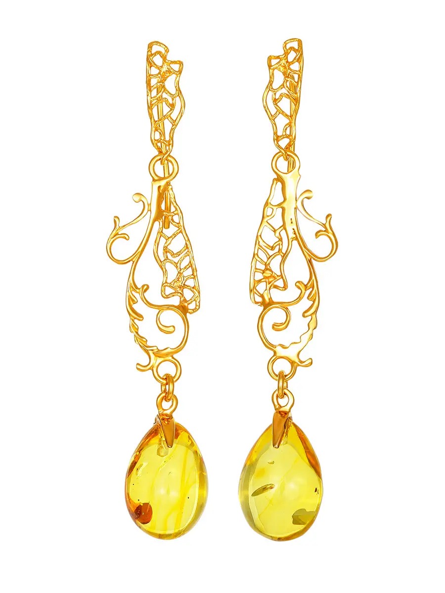 картинка Изящные удлинённые серьги с натуральным лимонным янтарём «Версаль» в онлайн магазине