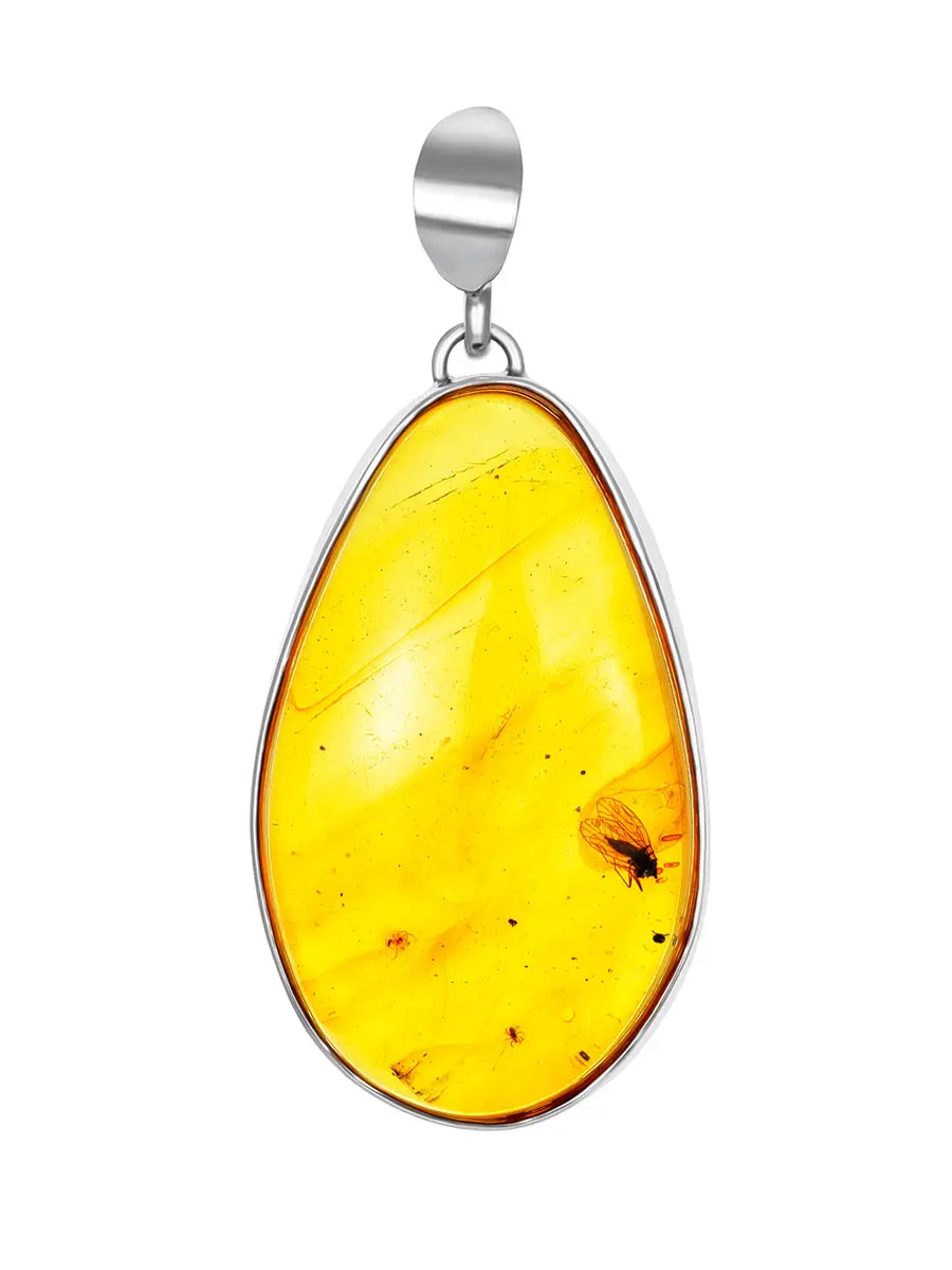 картинка Подвеска из прозрачного янтаря лимонного цвета с инклюзом насекомого в онлайн магазине