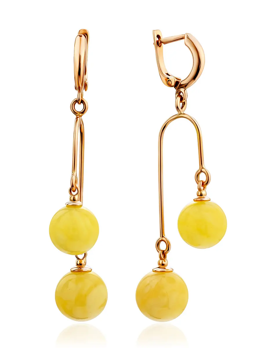 картинка Изысканные золотые серьги «Пигаль» на английском замке с натуральным медовым янтарём в онлайн магазине